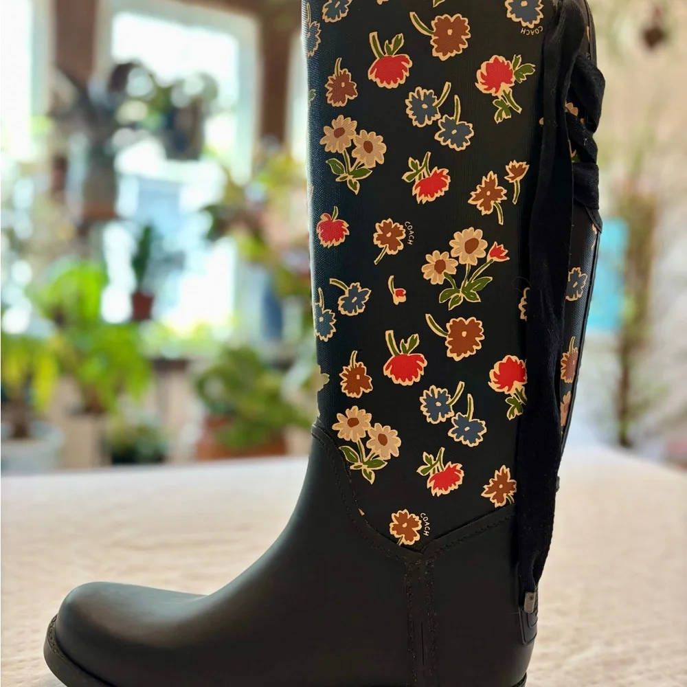 Coach Black and Red Floral Winter Rain Boots - Picture 9 of 9
